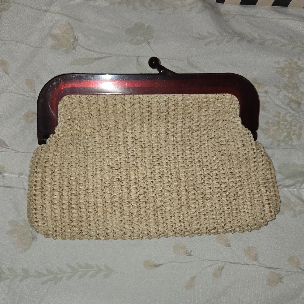 Vintage 1950s Cream Raffia Clutch